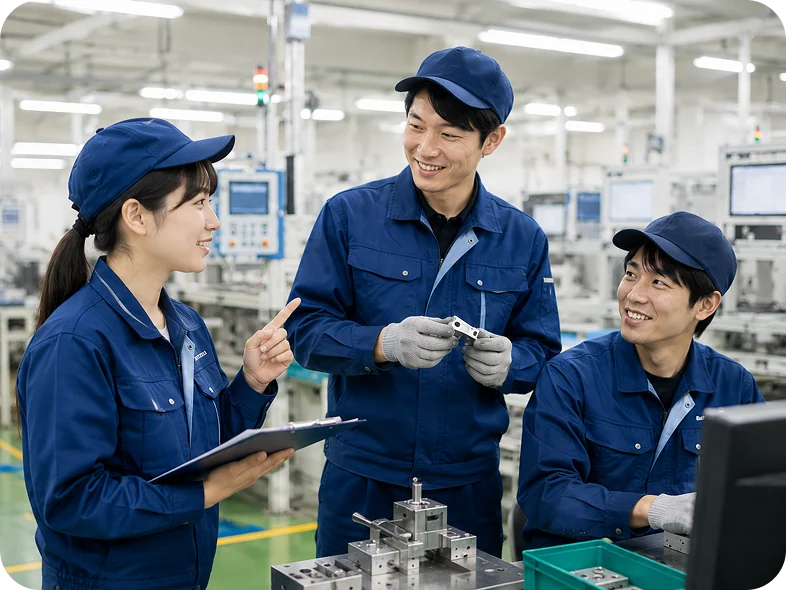 職場で会話をする3人の社員